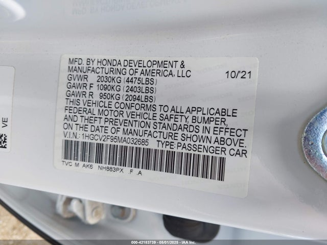 1HGCV2F95MA032685 Honda k20c4