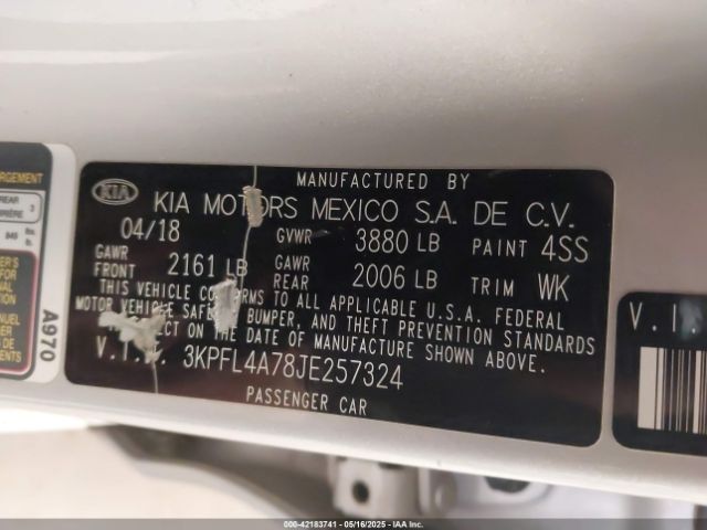 3KPFL4A78JE257324 KIA FORTE LX