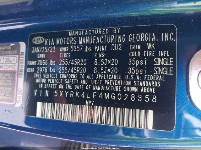 5XYRK4LF4MG028358 KIA Sorento Sx Prestige