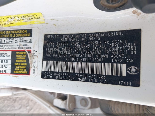 Toyota CAMRY SE 2014 4T1BF1FK6EU312907 Image 9