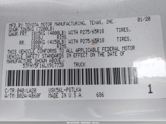 5TFHY5F16LX917738 Toyota 3ur-fe