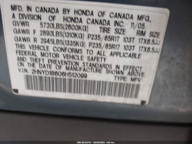 2006 ACURA MDX 2HNYD18606H512099 Photo 8