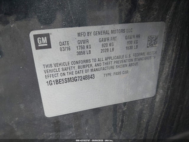 1G1BE5SM3G7248843 Chevrolet Cruze Lt Auto