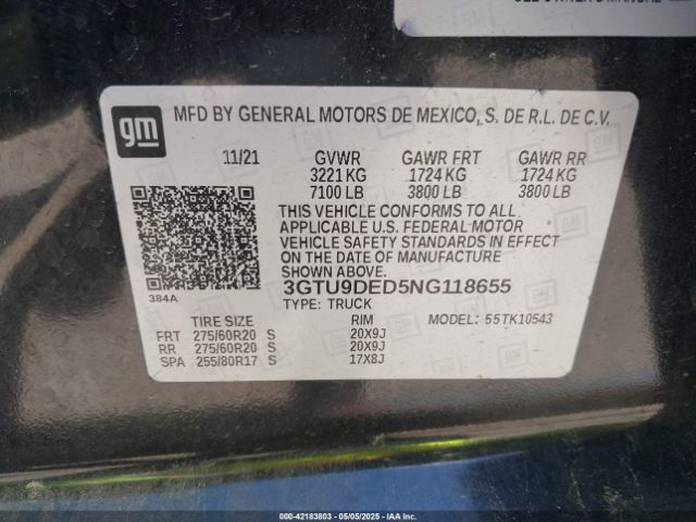 3GTU9DED5NG118655 GMC Sierra 1500 Limited 4wd  Short Box Slt