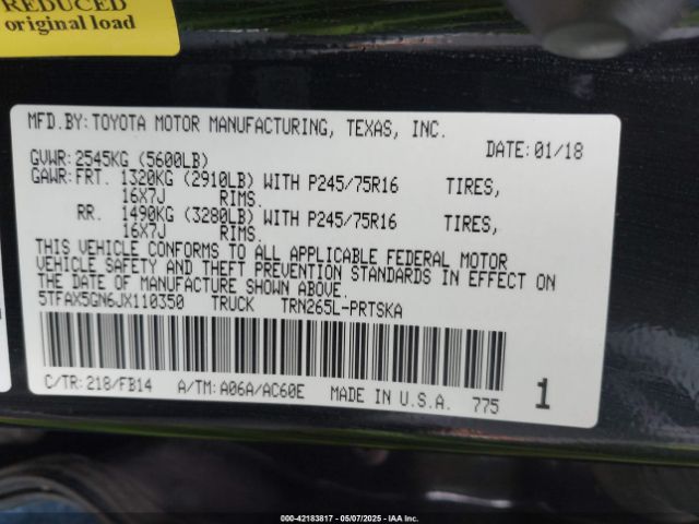 5TFAX5GN6JX110350 Toyota Tacoma Sr