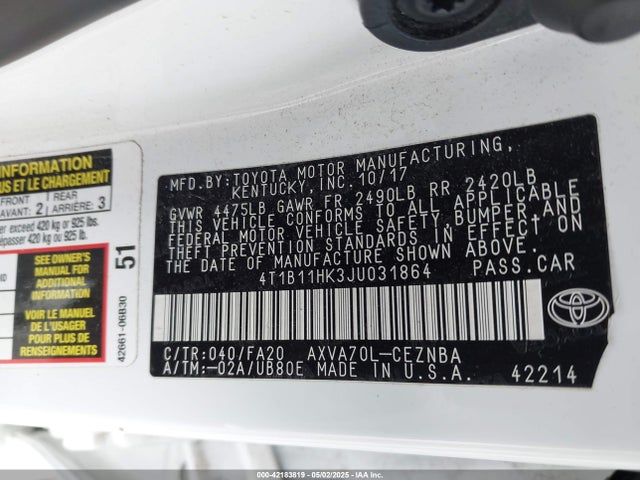 4T1B11HK3JU031864 Toyota a25a-fks