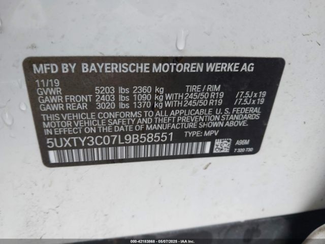 5UXTY3C07L9B58551 BMW X3 Sdrive30i