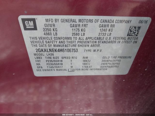 2GKALNEK4H6106753 GMC Terrain Sle-2