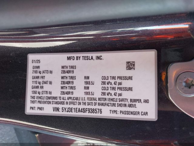 5YJ3E1EA4SF938576 Tesla Model 3 Long Range Rear-wheel Drive