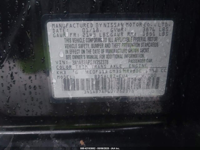 3N1AB7AP6JY252378 Nissan SENTRA S