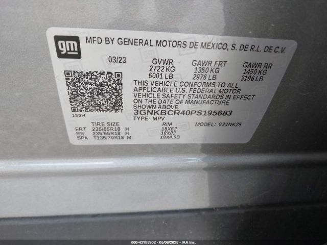 3GNKBCR40PS195683 Chevrolet Blazer Fwd 2lt