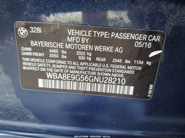 WBA8E9G56GNU28210 BMW 328I