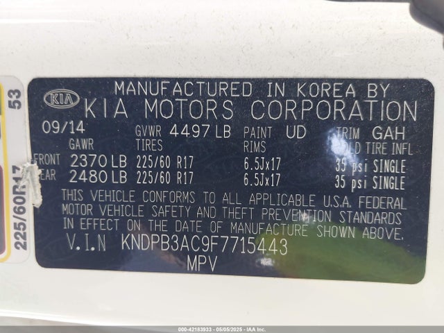 KNDPB3AC9F7715443 KIA Sportage Lx