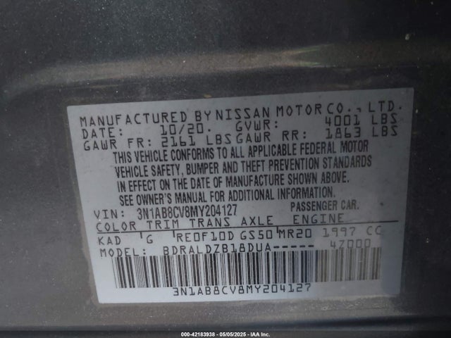 3N1AB8CV8MY204127 Nissan Sentra Sv Xtronic Cvt