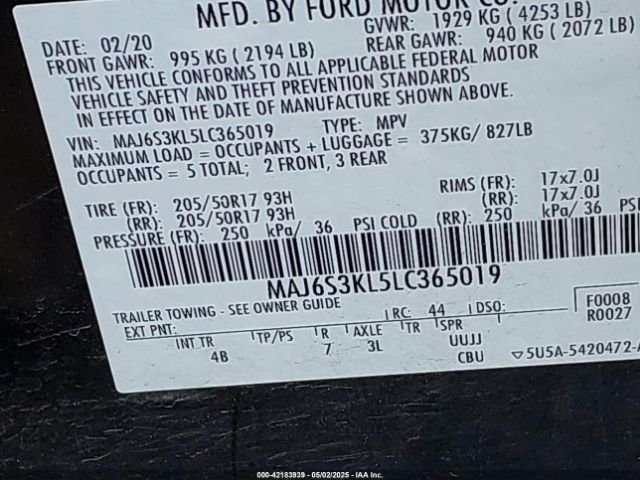 2020 FORD ECOSPORT MAJ6S3KL5LC365019 Photo 8