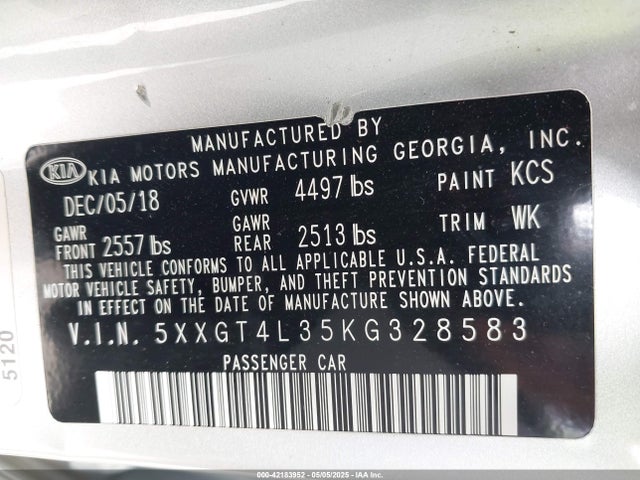 5XXGT4L35KG328583 KIA Optima Lx