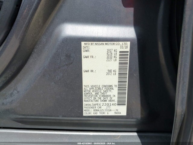 1N4AL3AP9JC220140 Nissan Altima 2.5 S
