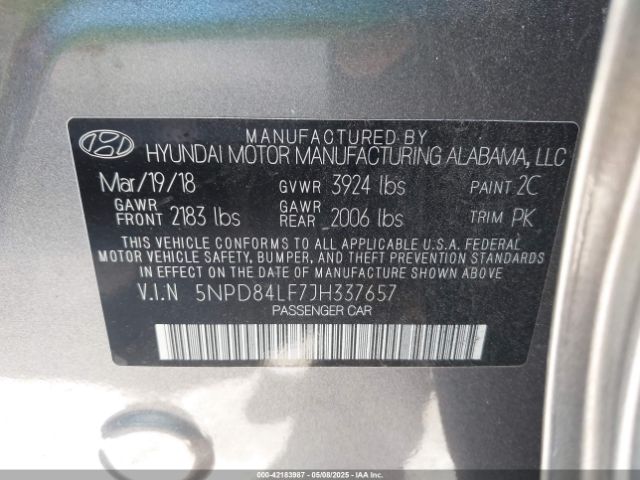 5NPD84LF7JH337657 Hyundai ELANTRA SEL