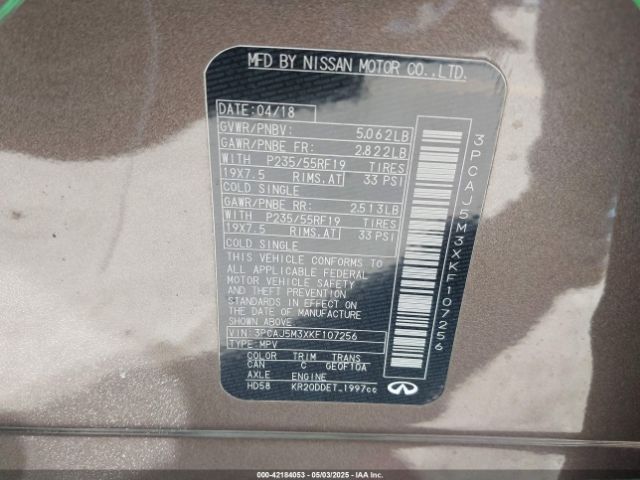 3PCAJ5M3XKF107256 Infiniti Qx50 Luxe