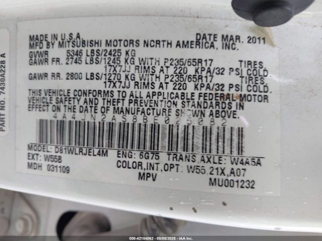 2011 MITSUBISHI ENDEAVOR 4A4JN2AS8BE025082 Photo 8
