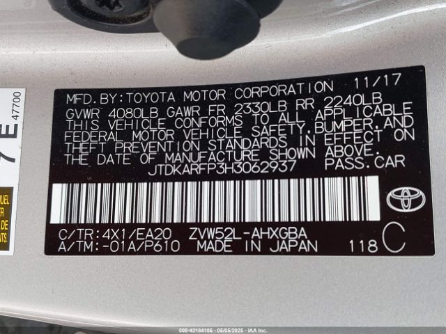 2017 TOYOTA PRIUS PRIME JTDKARFP3H3062937 Photo 8