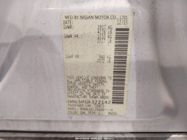 1N4AL3AP1GN322142 Nissan Altima 2.5 S
