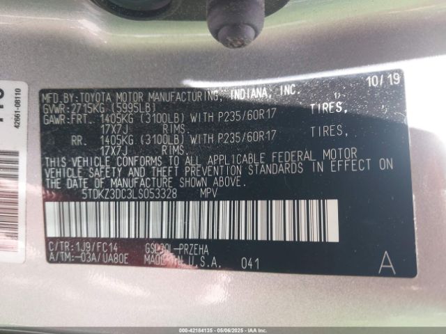 5TDKZ3DC3LS053328 Toyota SIENNA LE