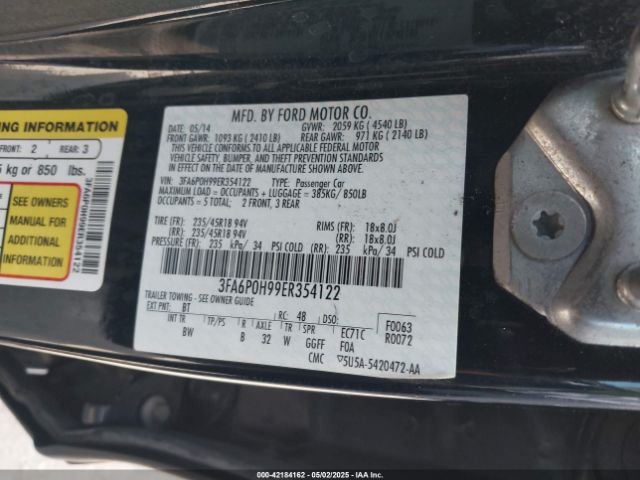 3FA6P0H99ER354122 Ford FUSION SE