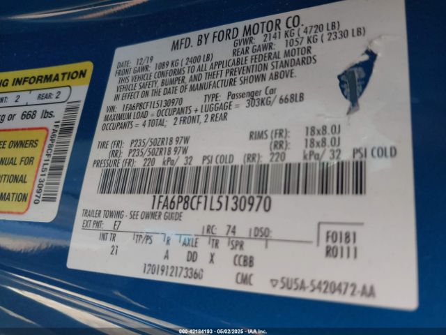 1FA6P8CF1L5130970 Ford Mustang Gt Fastback