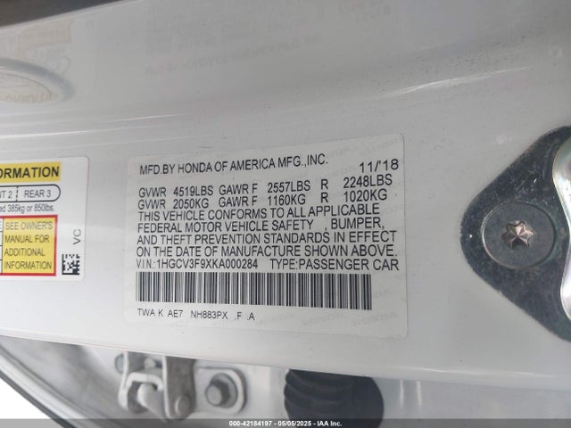 1HGCV3F9XKA000284 Honda lfb2