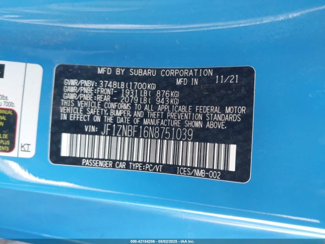 JF1ZNBF16N8751039 Toyota Gr86 Premium