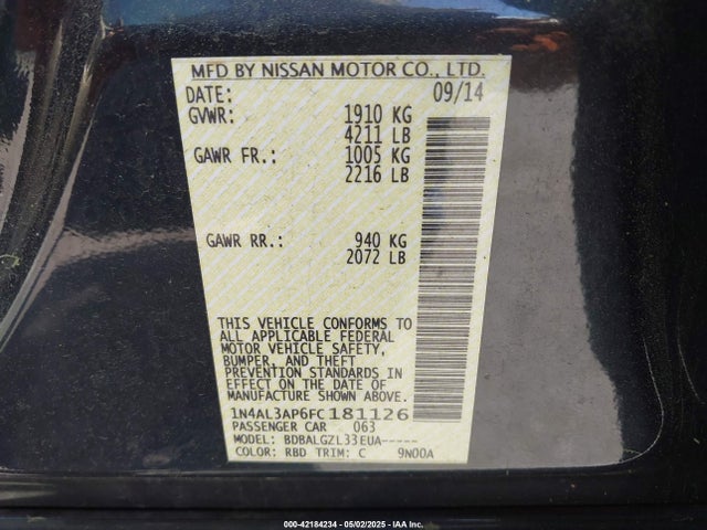 Nissan Altima 2015 1N4AL3AP6FC181126 Image 9