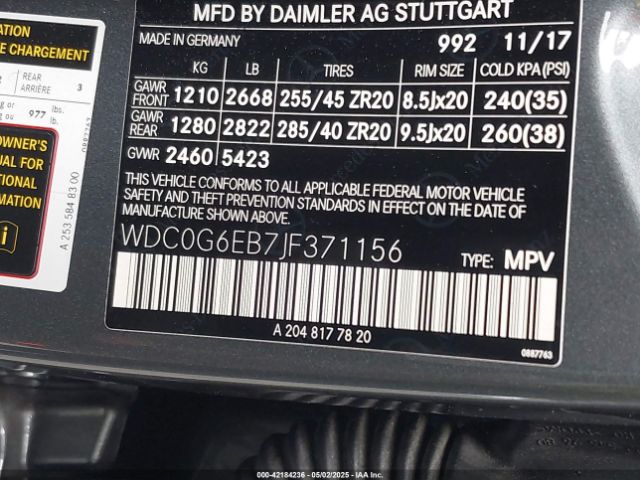 WDC0G6EB7JF371156 Mercedes-Benz Amg Glc 43 4matic