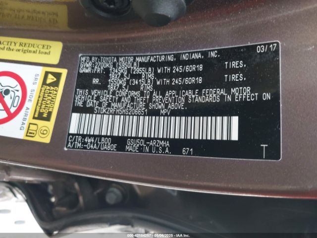 2017 TOYOTA HIGHLANDER 5TDKZRFH5HS206651 Photo 8