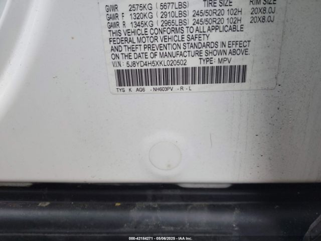 2019 ACURA MDX 5J8YD4H5XKL020502 Photo 8