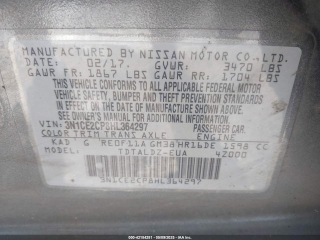 3N1CE2CP8HL364297 Nissan Versa Note Sv