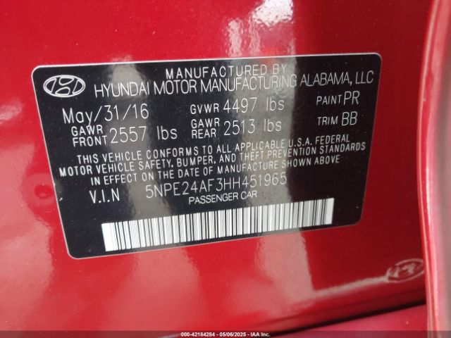 5NPE24AF3HH451965 Hyundai SONATA SE