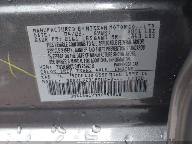 3N1AB8CV9NY259218 Nissan Sentra Sv Xtronic Cvt