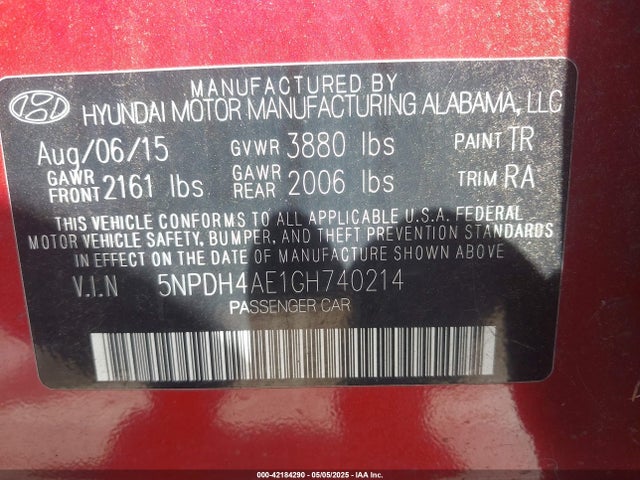 5NPDH4AE1GH740214 Hyundai ELANTRA SE