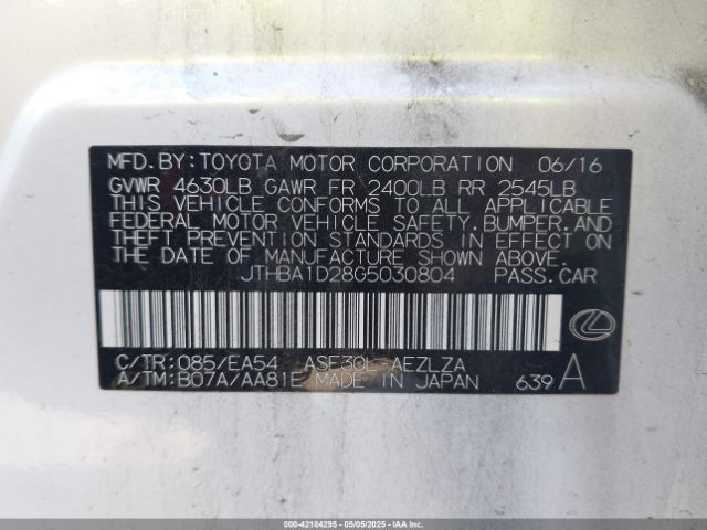 JTHBA1D28G5030804 Lexus IS 200T