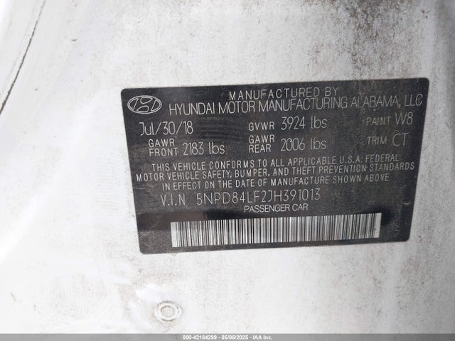 5NPD84LF2JH391013 Hyundai ELANTRA SEL