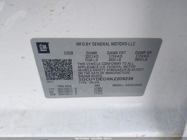 1GCUYDEDXKZ209239 Chevrolet Silverado 1500 Lt