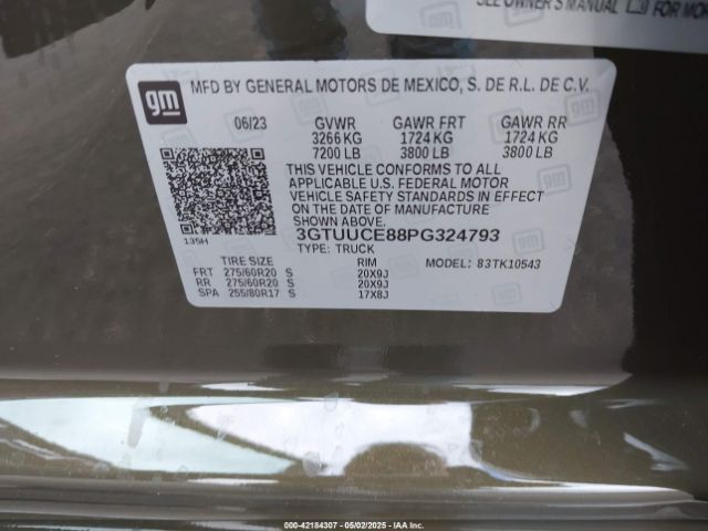 3GTUUCE88PG324793 GMC Sierra 1500 4wd  Short Box Elevation With 3sb