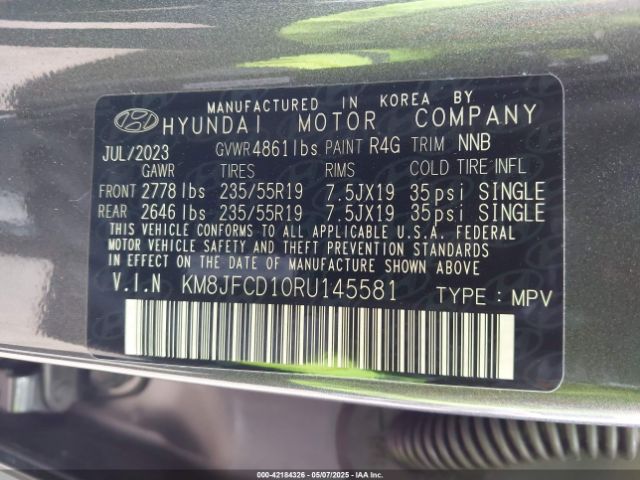 KM8JFCD10RU145581 Hyundai Tucson Hybrid N Line