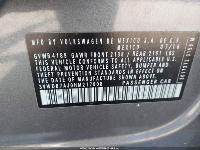 3VWDB7AJ0HM217808 Volkswagen Jetta 1.4t Se