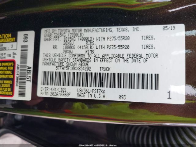 5TFAY5F10KX854202 Toyota Tundra 1794 5.7l V8