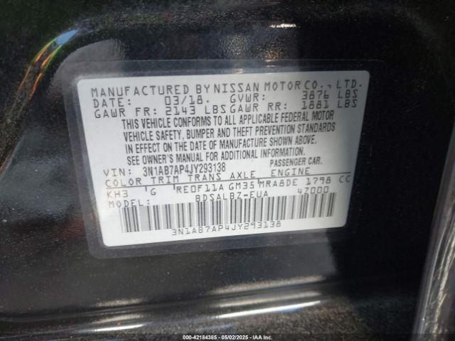3N1AB7AP4JY293138 Nissan SENTRA S