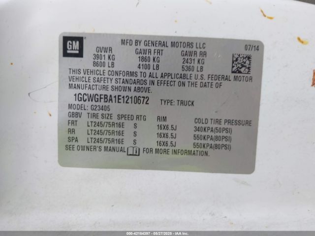 1GCWGFBA1E1210672 Chevrolet Express 2500 Work Van