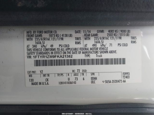 1FTYR1ZM9FKA21382 Ford Transit-250
