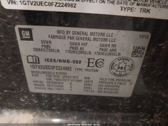 1GTV2UEC0FZ224982 GMC Sierra 1500 Sle